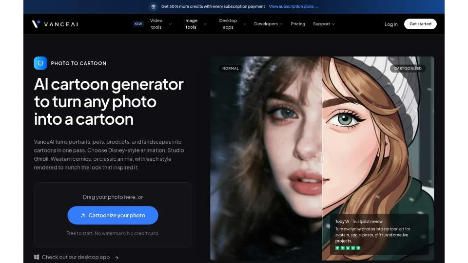 Страница VanceAI Toongineer Cartoonizer