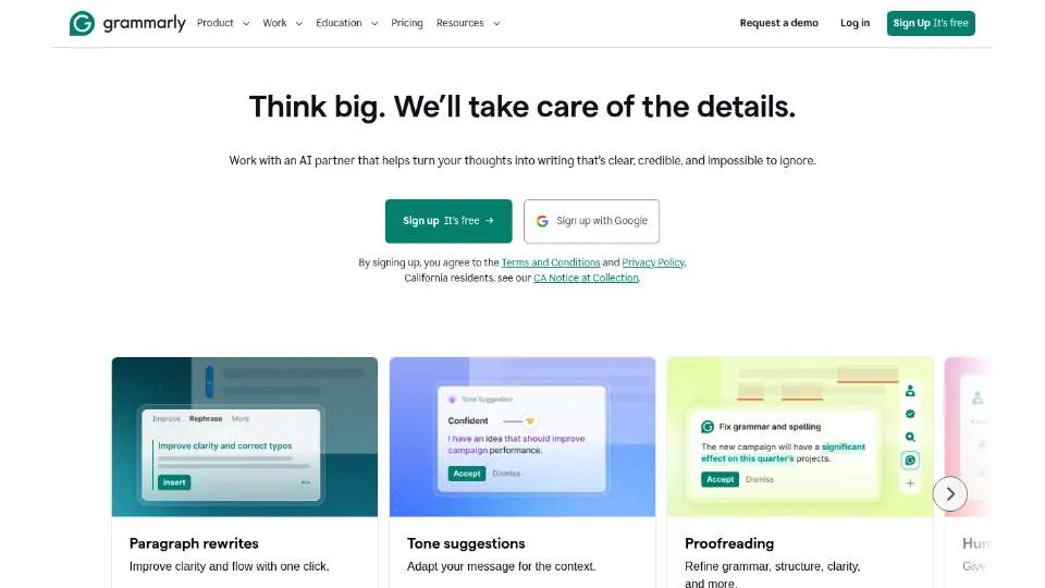 Главная страница Grammarly